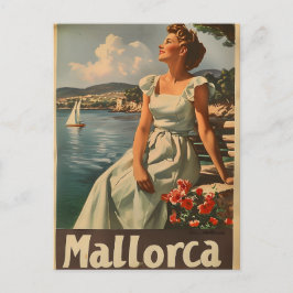Cartão Postal Costa de Maiorca, 1950 Elegância Vintage