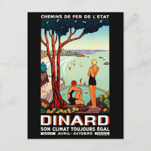 Cartão Postal Costa do Dinard, raparigas nadadoras, viagens vint