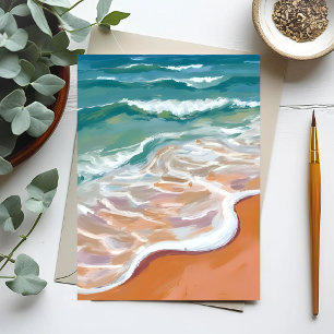 Cartão Postal Costa do Oceano   Ondas Azul Aqua Praia Aquarela