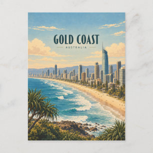 Cartão Postal Costa Dourada Austrália Arte de Viagem Vintage