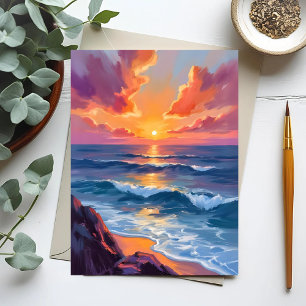 Cartão Postal Costa Dourada   Pintura em Aquarela do Pôr do Sol 