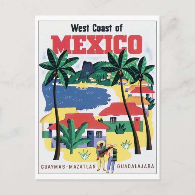 Cartão Postal Costa Oeste do México Guaymas, Mazatlan, Guadalaja (Frente)