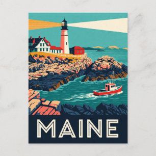 Cartão Postal Costa Rochosa do Maine EUA Viagem à Nova Inglaterr