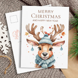Cartão Postal Cóta Aquarela Madeira Reindee de Natal