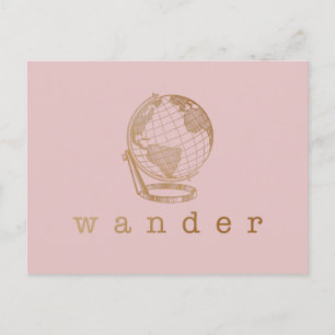 Cartão Postal Cota de Viagem Wander e Globo em Rosa e Dourado