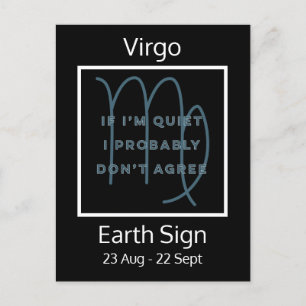 Cartão Postal Cota Diária de Sinal Virgo Zodiac em Azul e Branco