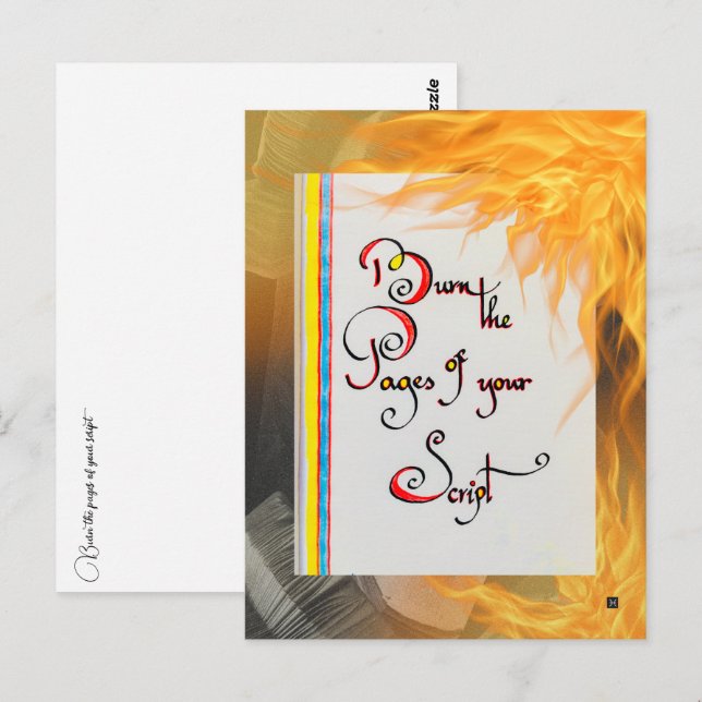 Cartão Postal Cota inspiracional Queimar as páginas do seu scrip (Frente/Verso)