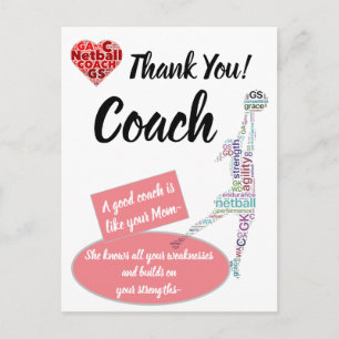 Cartão Postal Cota Inspiradora de Treinador de Netball Obrigado