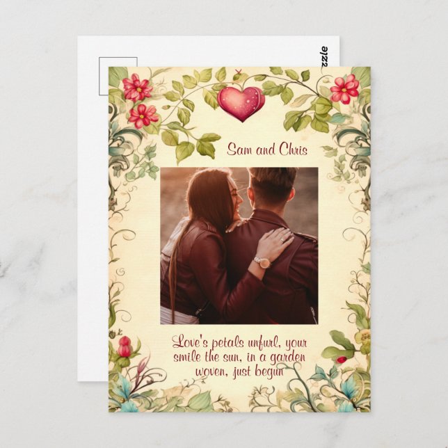 CARTÃO POSTAL COTAÇÃO DE AMOR PERSONALIZADA DO QUADRO DE GARDEN  (Frente/Verso)