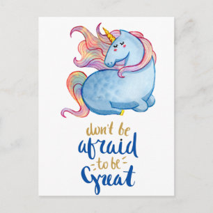 Cartão Postal Cotação Inspiracional Unicorn Azul