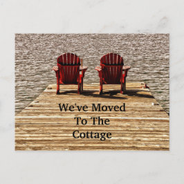 Cartão Postal Cottage Adirondack Chairs Red Rustic Lake Moving