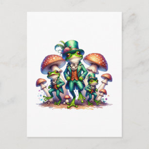 Cartão Postal Cottagecore Cogumelos Dança Chique Rãs Verdes