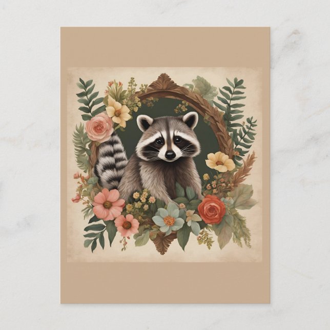 Cartão Postal Cottagecore Cute Raccoon (Frente)