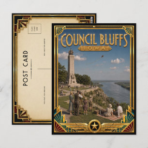 Cartão Postal Council Bluffs Iowa Arte Deco Vintage Era de Ouro