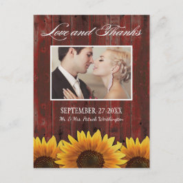 Cartão Postal Country Barn Wood Rustic Sunflower Obrigado Cartõe