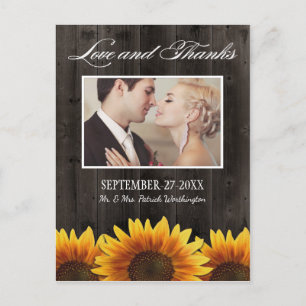 Cartão Postal Country Barn Wood Rustic Sunflower Obrigado Cartõe