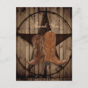 Cartão Postal Country Cowboy Boots obrigado de Casamento Ocident