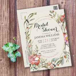 Cartão Postal Country Garden Floral Bridal Shower Invitation 