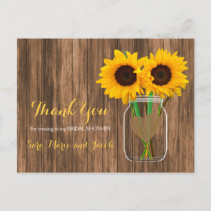 Cartão Postal Country Sunflower Mason Jar - Obrigado