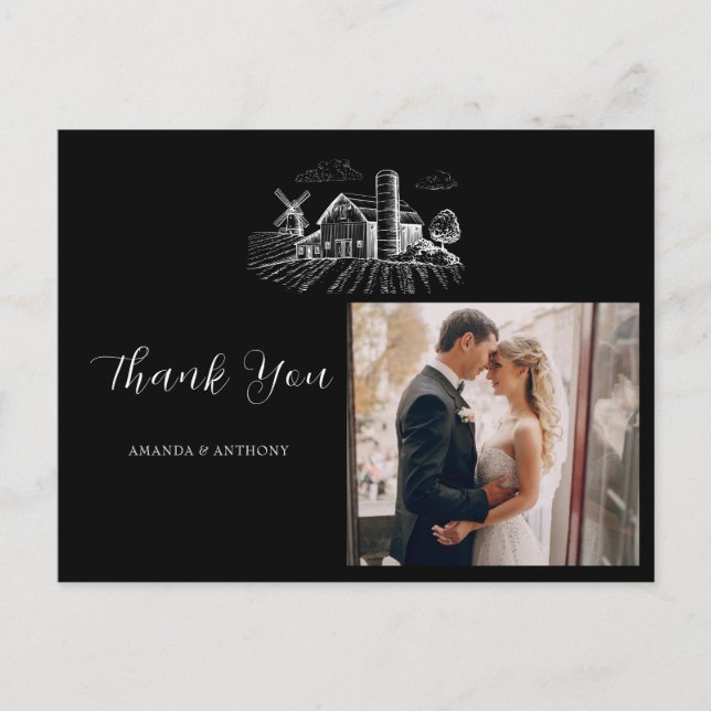 Cartão Postal Country Western Barn Wedding Thank You (Frente)
