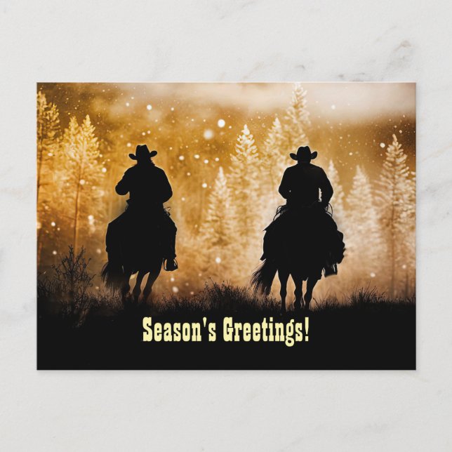 Cartão Postal Country Western Cowboy Christmas Seasons Greetings (Frente)