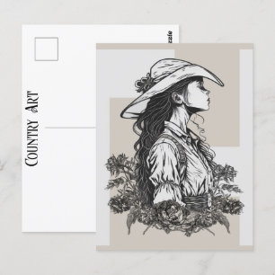 Cartão Postal Country Western Cowgirl Em Arte Breeze