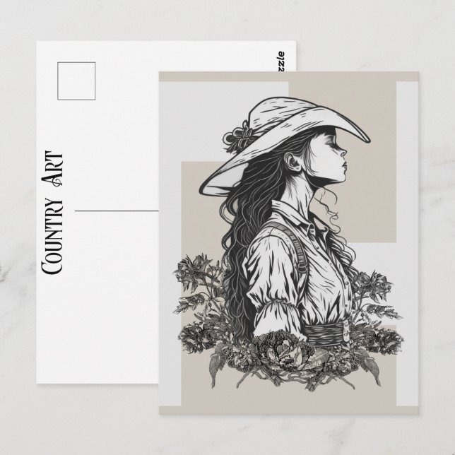 Cartão Postal Country Western Cowgirl Em Arte Breeze (Frente/Verso)