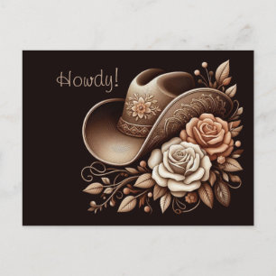 Cartão Postal Country Western Cowgirl Hat com Flores