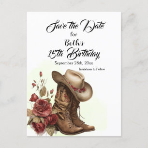 Cartão Postal Country Western, Rosa, 15 Birthday Guarde a Data