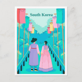 Cartão Postal Couple in Seoul South Korea Travel Illustration