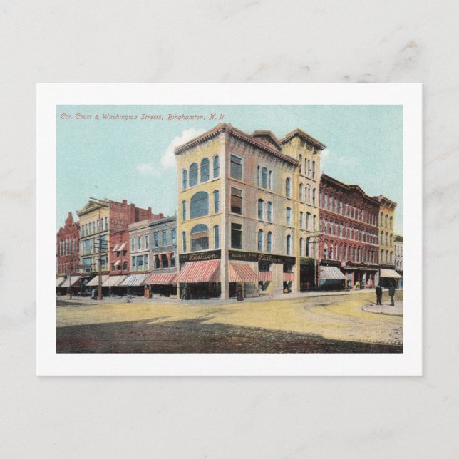 Cartão Postal Court & Washington Sts., Binghamton, NY Vintage (Frente)