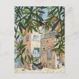 Cartão Postal Courtyard em Haifa Israel Cityscape Collage Sketch