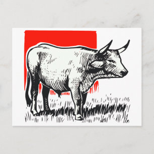 Cartão Postal Cow Woodcut