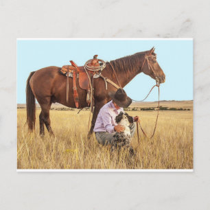Cartão Postal Cowboy, Cavalo e Cão
