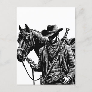 Cartão Postal Cowboy com ilustração equina arte ocidental
