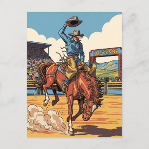 Cartão Postal Cowboy em Rodeo na Viagem Cheyenne Wyoming