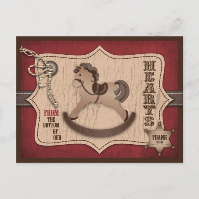 Cartão Postal Cowboy Western Rocking Horse Obrigado (Frente)