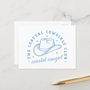 Cartão Postal Cowgirl costeira que faz estética azul da costa oe