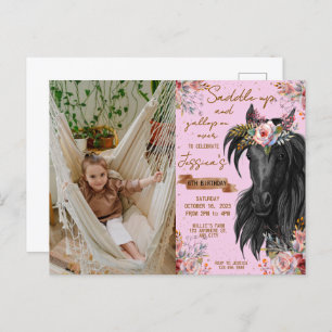 Cartão Postal Cowgirl de aniversário de cavalos de Watercolor