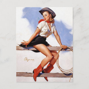 Cartão Postal Cowgirl em um Pin-up de cerca
