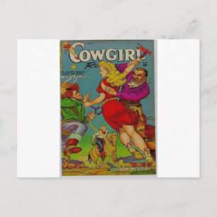 Cartão Postal Cowgirl em um vestido vermelho