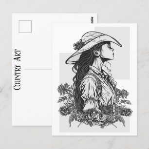 Cartão Postal Cowgirl Em Uma Arte De Cowboy Ocidental Em Breeze 