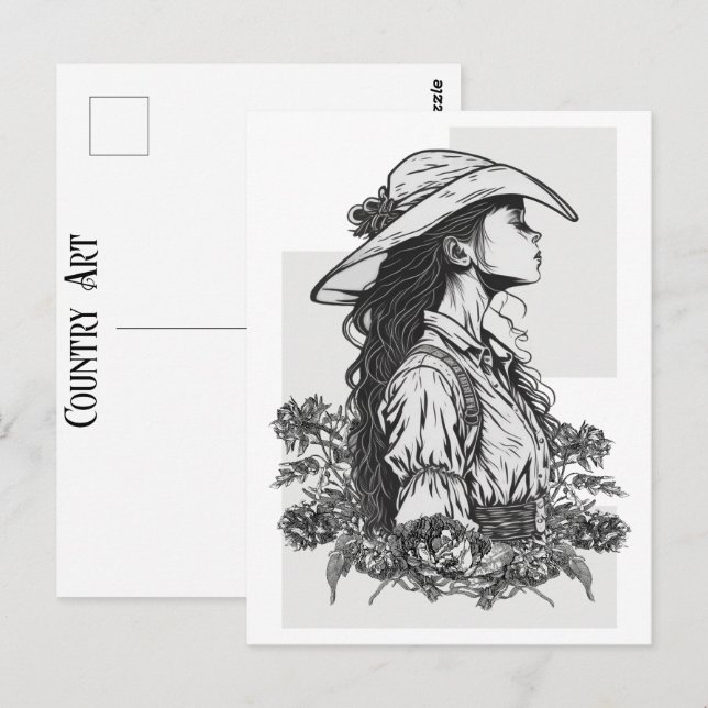 Cartão Postal Cowgirl Em Uma Arte De Cowboy Ocidental Em Breeze  (Frente/Verso)