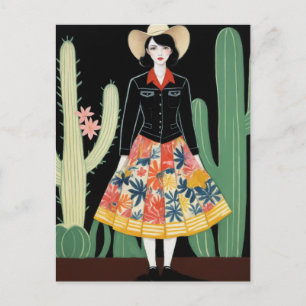 Cartão Postal Cowgirl Floral Skirt e Cactus