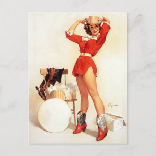Cartão Postal Cowgirl Hat Pin Up
