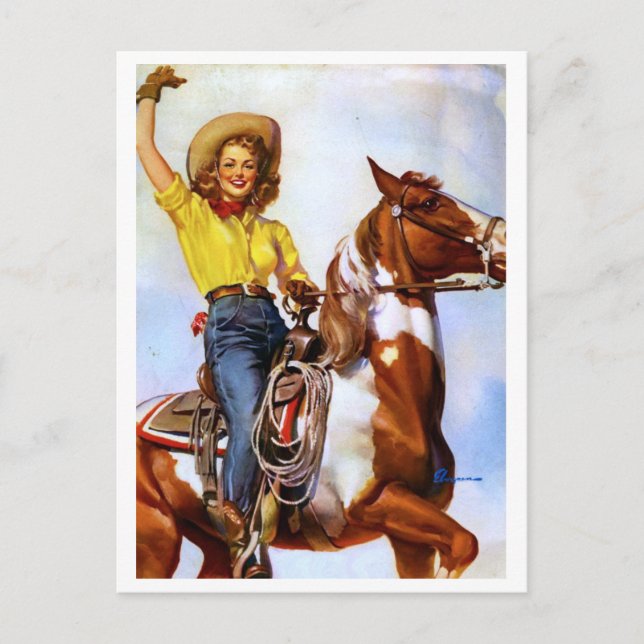 Cartão Postal Cowgirl Rider Pin Up (Frente)