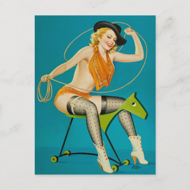 Cartão Postal Cowgirl Roping the Horse Pin Up (Frente)