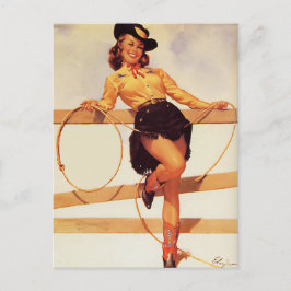 Cartão Postal Cowgirl sorrindo Pino para Cima
