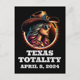 Cartão Postal Cowgirl Total Solar Eclipse 4.08.2024 Texas