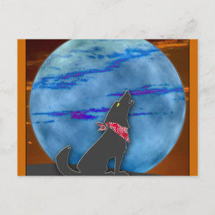 Cartão Postal Coyote Howling na Lua Azul